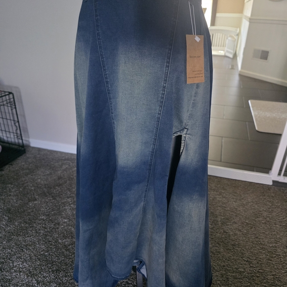 Soolinen Dresses & Skirts - Washed Blue Denim Maxi Skirt with Front Slit